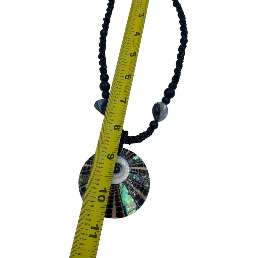 Vintage Abalone mosaic Shell and Seed Bead Necklace Black